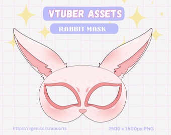 Rabbit Mask VTuber Asset, Halloween Digital Costume, Printable bunny Face Mask for Streamers, Instant Download PDF/SVG