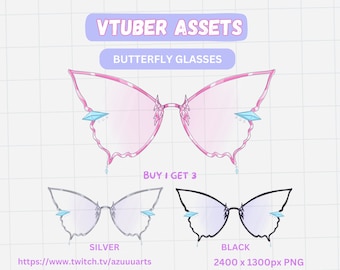 Óculos Pastel Borboleta Rosa PNG Asset | Acessório Kawaii Fofo VTuber e PNGTuber | Sobreposição Estética para Streamers