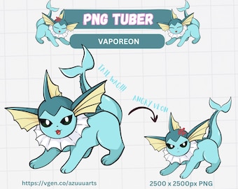 Vaporeon PNGTuber Avatar Cute Animated Reactive PNG VTuber Asset | Water Eeveelution Streamer Model | Ready to Use Twitch PNGTuber