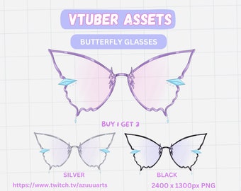 Violet Butterfly Glasses PNG Asset | Cute Fairy VTuber & PNGTuber Accessory | Magical Pastel Overlay for Streamers