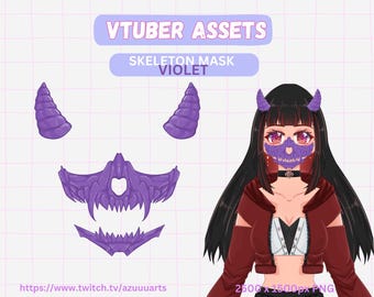 Violet Halloween Skeleton Dragon Mask PNG Asset | Fantasy VTuber Accessory | Spooky Skull Overlay for Streamers & PNGTubers