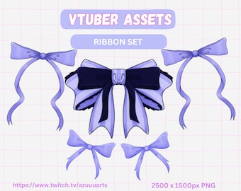 Fita roxa fofa PNG | Fita violeta fofa PNG | Acessório Kawaii VTuber e PNGTuber | Sobreposição de laço para streamer (download digital)