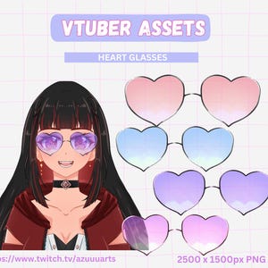 Heart Pastel Glasses Set PNG | Cute Kawaii VTuber & PNGTuber Accessories | Adorable Overlay Pack for Streamers