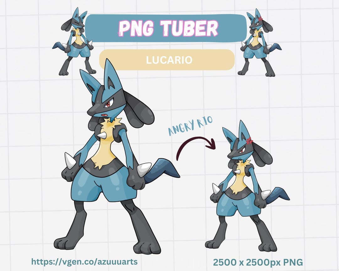 Lucario Pngtuber | Ready to Use Vtuber Avatar | Reactive PNG Avatar ...