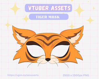 Tiger Mask VTuber PNG Asset, Halloween Digital Costume, Printable big cat Face Mask for Streamers, Instant Download PDF/SVG