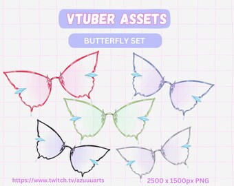 Conjunto de Óculos Pastel Borboleta PNG | Acessório Kawaii Fofo VTuber e PNGTuber | Sobreposição Estética para Streamers