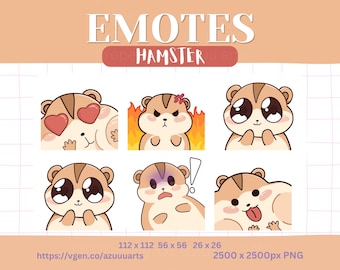 Hamster Emotes Pack, Cute hamster Emotes for Twitch Streamers & Discord, Static VTuber Emotes, Digital Download PNG