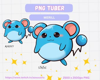 Marill Inspired PNGTuber | Cute Blue Mouse VTuber Asset | Water Bubble PNG Pack | Adorable Stream Overlay Props