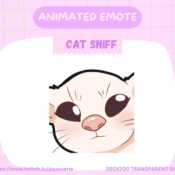 Geanimeerde witte kat Sniff Emote voor Twitch of Discord, Cat sniffEmote, sniff Cat, witte kat, geanimeerde Emote