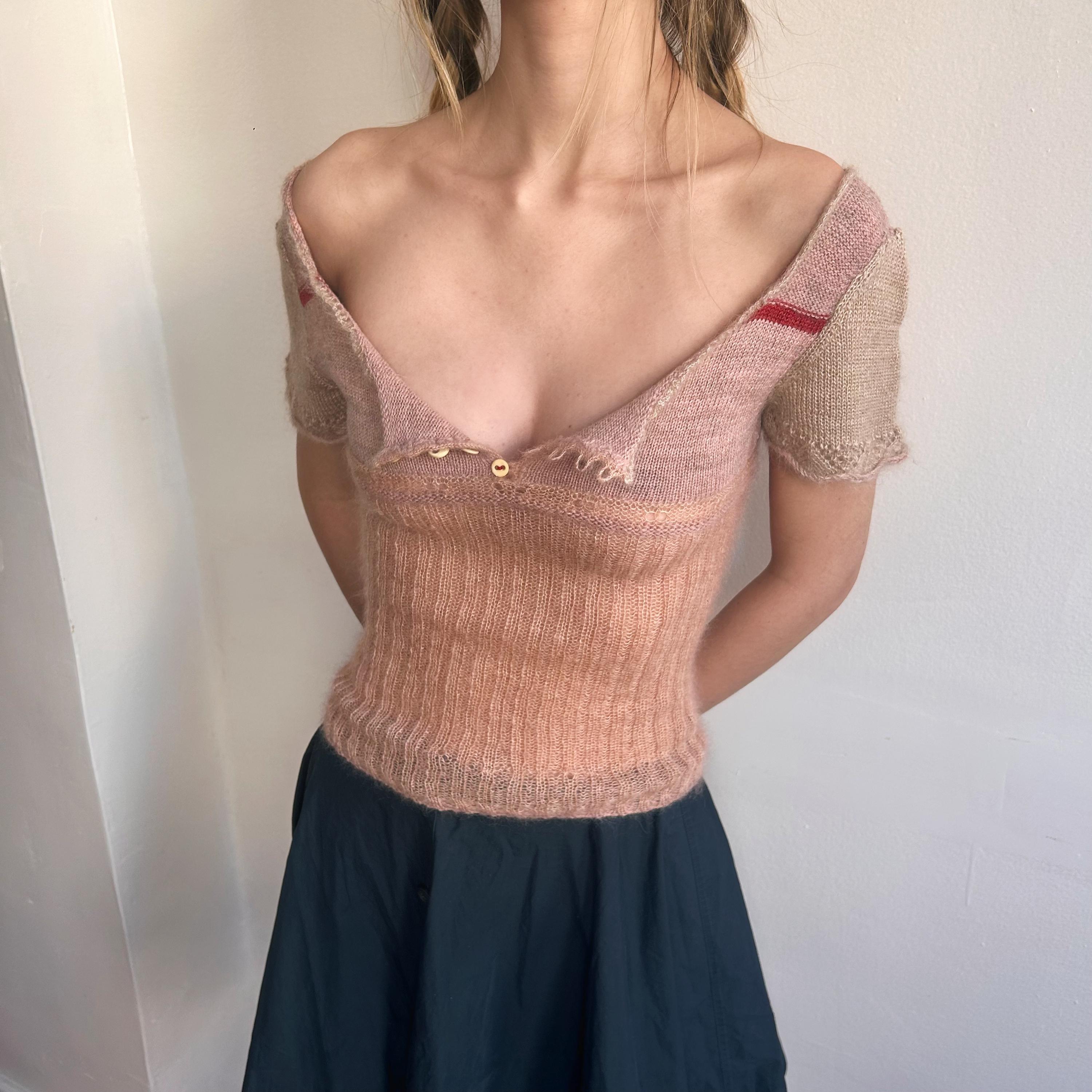 00s Miu Miu Hole-punched Ribbon Mohair Knit Archive Y2K