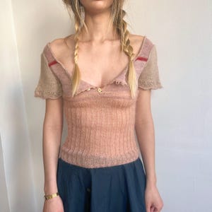 Handmade Knit Mohair & Silk Babydoll Bone Button Blouse