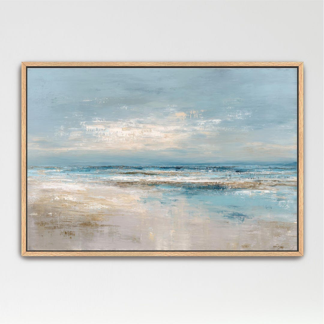 Coastal Seascape Abstract Art, Blue Beige Framed Canvas Print, Modern ...