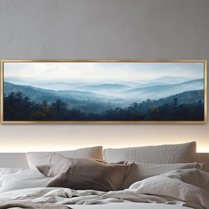 Blue Ridge Mountains Framed Art - Abstract Mountain Decor - Large Canvas Wall Art - Watercolor Landscape Home Decor Framed Canvas Artwork