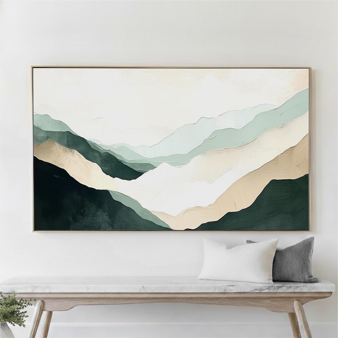 Abstract Sage Green Beige Wall Art, Landscape Framed Canvas Print ...
