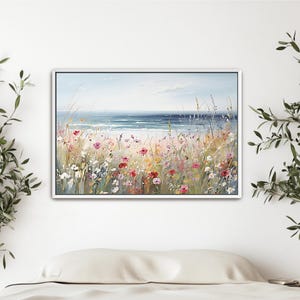Wildflowers Coastal Art, Framed Canvas Seascape Coast, Misty Spring ...