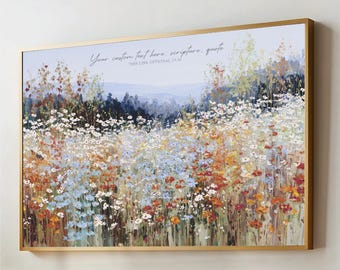 Your Custom Words Wall Art, Wildflower Meadow Mountain Landscape -  Scripture, Quote, Phrase, Saying - Personalized Text Framed Canvas Print