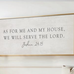 As For Me and My House Christian Art, Framed Bible Verse Canvas, Joshua 24:15 Home Decor Gift, Farmhouse Long Artwork Sign Modern Vintage