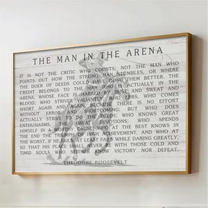 Rodeo Roper The Man in the Arena Framed Canvas Art, Roosevelt Quote, Roping Artwork Large Landscape, Western Cowboy Farmhouse PRCA