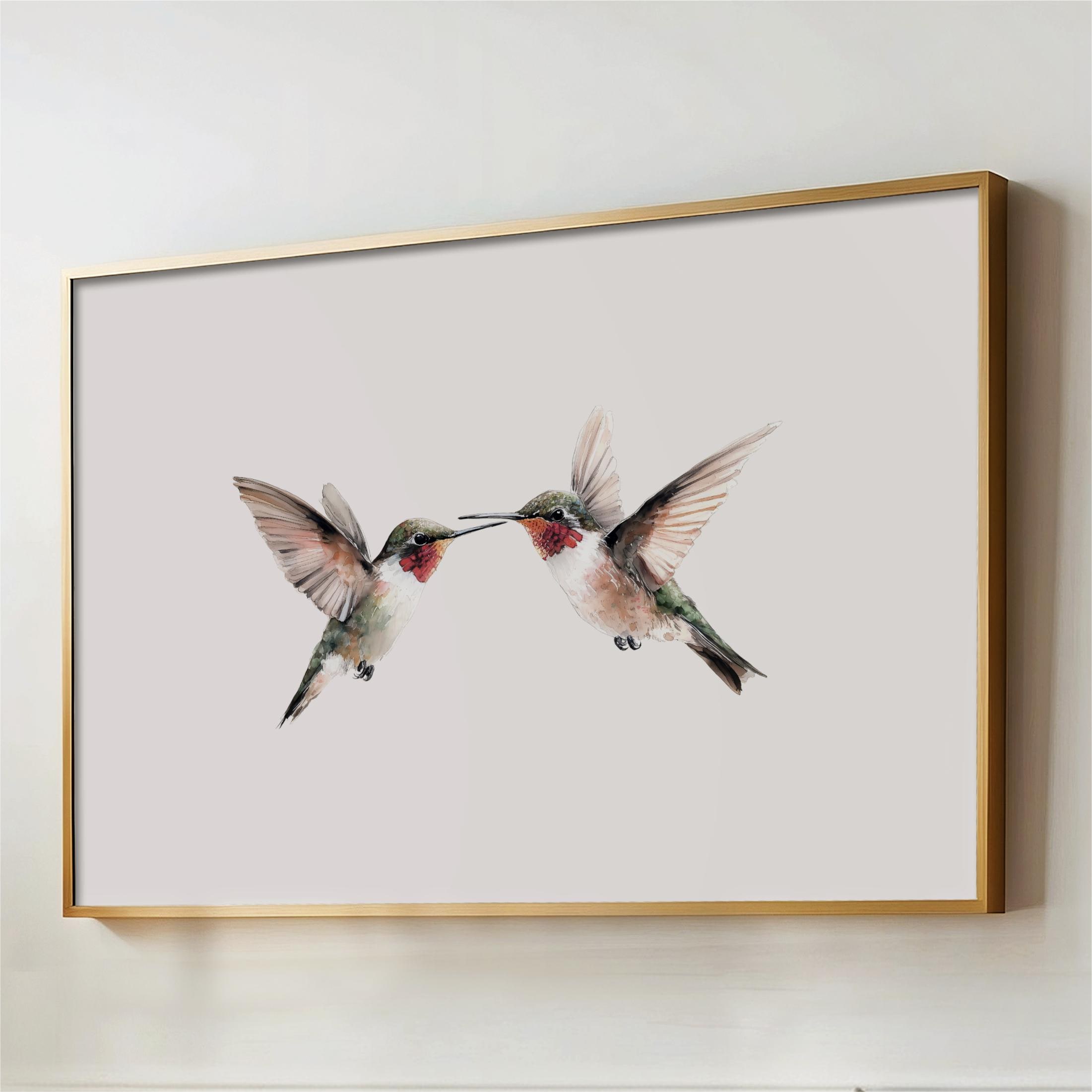Hummingbirds Art Print, Vintage Framed Artwork, Ruby Throated Sage ...