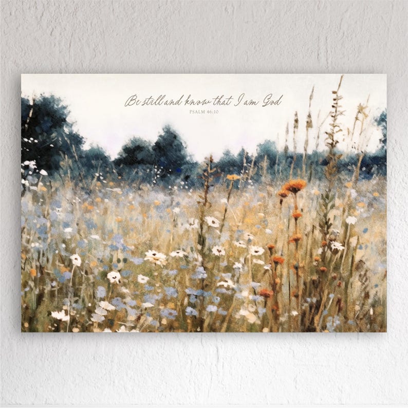 The image is a painting of a field with wildflowers, depicting a serene and natural landscape.
