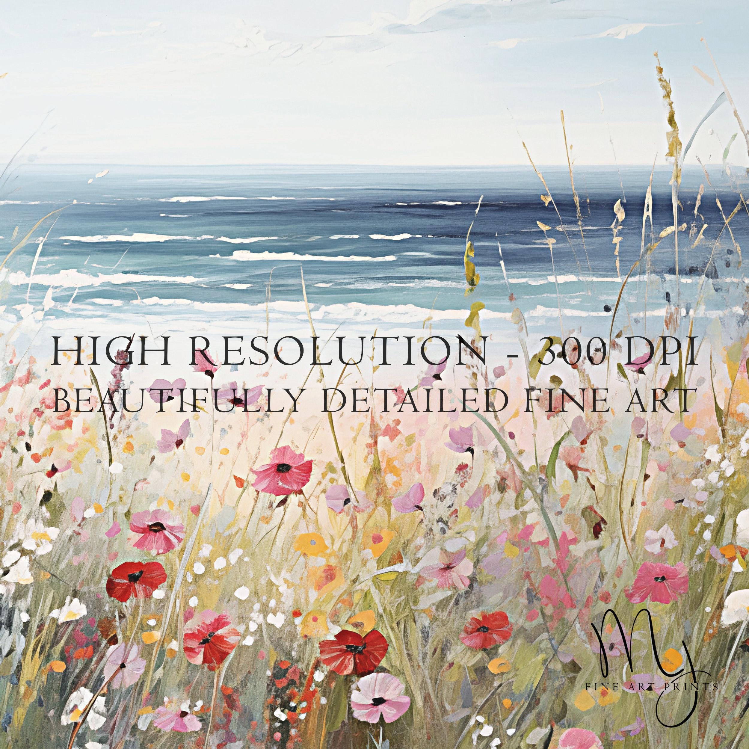 Wildflowers Coastal Art, Framed Canvas Seascape Coast, Misty Spring ...