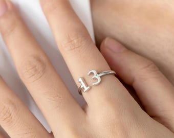 Personalized Sterling Silver Number Ring - Lucky Number, Birthday Gift
