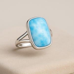 Larimar Sterling Silver Ring -925 Silver Caribbean Blue Stone -Handmade Healing Jewelry -Boho Gemstone Gift for Women -Spiritual Chakra Ring