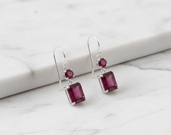 Handmade Sterling Silver Ruby Dangle Earrings | Elegant Gemstone Jewelry
