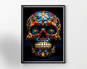 Sugar Skull Printable Digital Art Download Gemstone Poster Wall Skull decor Living Room Wall Poster Skull Digital Print Diamond Poster