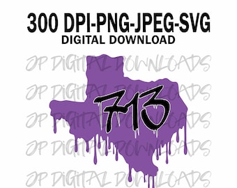 Houston 713 Purple Drip Texas Design 300DPI PNG H Town Digital Download JPEG SVG