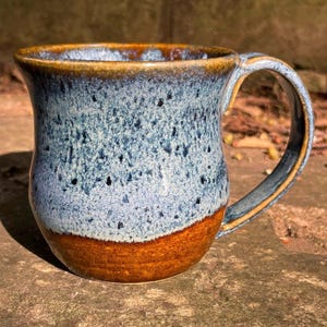Handmade stoneware mug, pottery coffee mug, handmade tea cup, made to order, 8 oz, 12 oz, blue and brown mug
