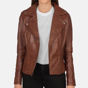 Genuine Light Brown Leather Biker Jacket for Women | Oversize Jackets available