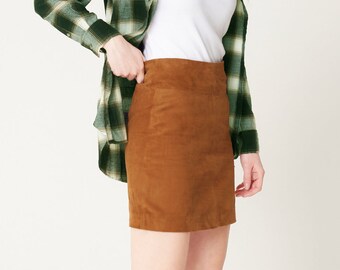 Customised Women Tan Real Suede Leather Mini Skirt | Leather Skirt for Women | Vintage Women Leather Mini Skirt