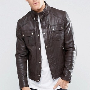 Genuine Cow Leather Heavyweight Bomber Jacket with Chest Pocket