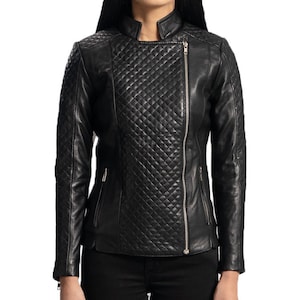 Original Lederkorn Gesteppte Frauen Schwarze Bikerjacke | Oversize Jacken erhältlich