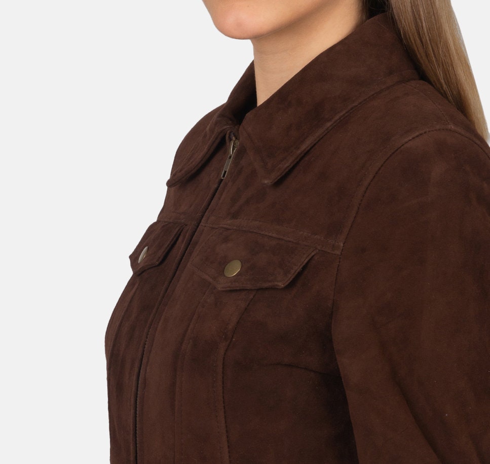 Chic Mocha Brown Suede Jacket | Oversized Leather Trucker