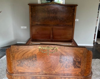 Captivating 1890 French Empire Bed in Walnut Veneer with Exquisite Ormolu Mounts