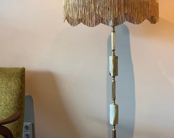 Beautiful Large Floor Lamp | Brass | Alabaster Marble | Real Silk | Rewired for Safety | 100% original