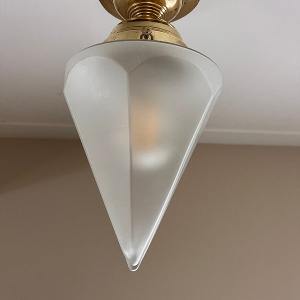 A Breathtaking Art Deco Hexagonal Milk Glass Ceiling Lamp (Circa 1920s) | very rare!