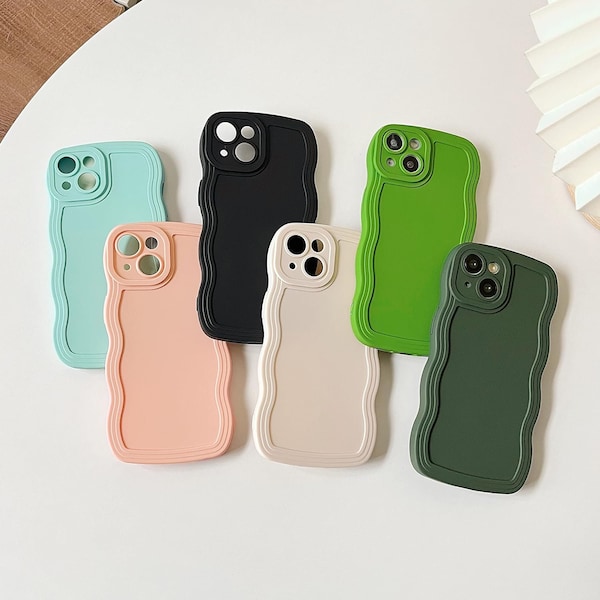 White Wavy Frame Phone Case for 15, 14, 14 Plus, 14 Pro Max | 13 Pro Max | 12 Pro Max, 12 Mini | iPhone 11 Pro Max Perfect Gift