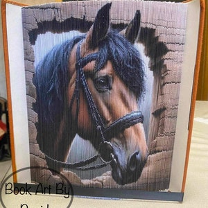 3D Horse peeking out of barn photo edge pattern book art image 1