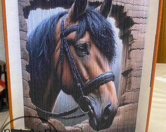 3D Horse peeking out of barn photo edge pattern (book art)