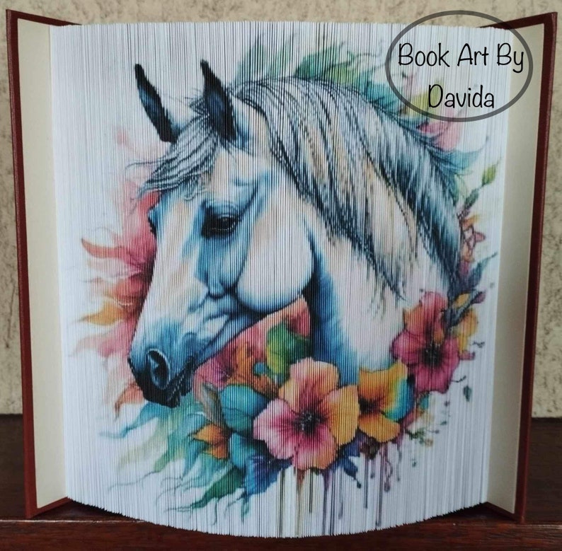 Motif de bordure de photo aquarelle cheval art du livre image 1