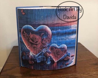 Hearts with roses on the beach photo edge pattern (book art)