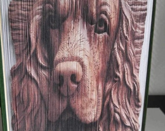 Motif de bordure de photo de chien en bois sculpté 3D (art du livre)