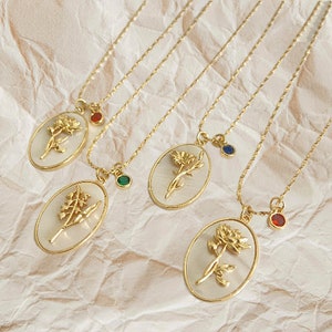 Birth Flower Necklace Personalized Gift for Women Birth Month Handmade Jewelry Birthstone Necklace Gift for Her Birthday Gift for New Mom
