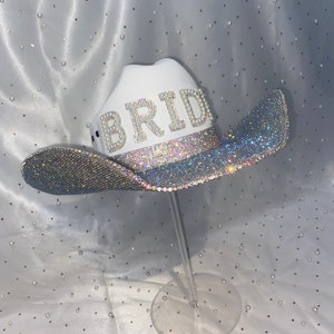 Bride Rhinestone Cowgirl Hat: Iridescent Bachelorette Western Wife wifey Hat
