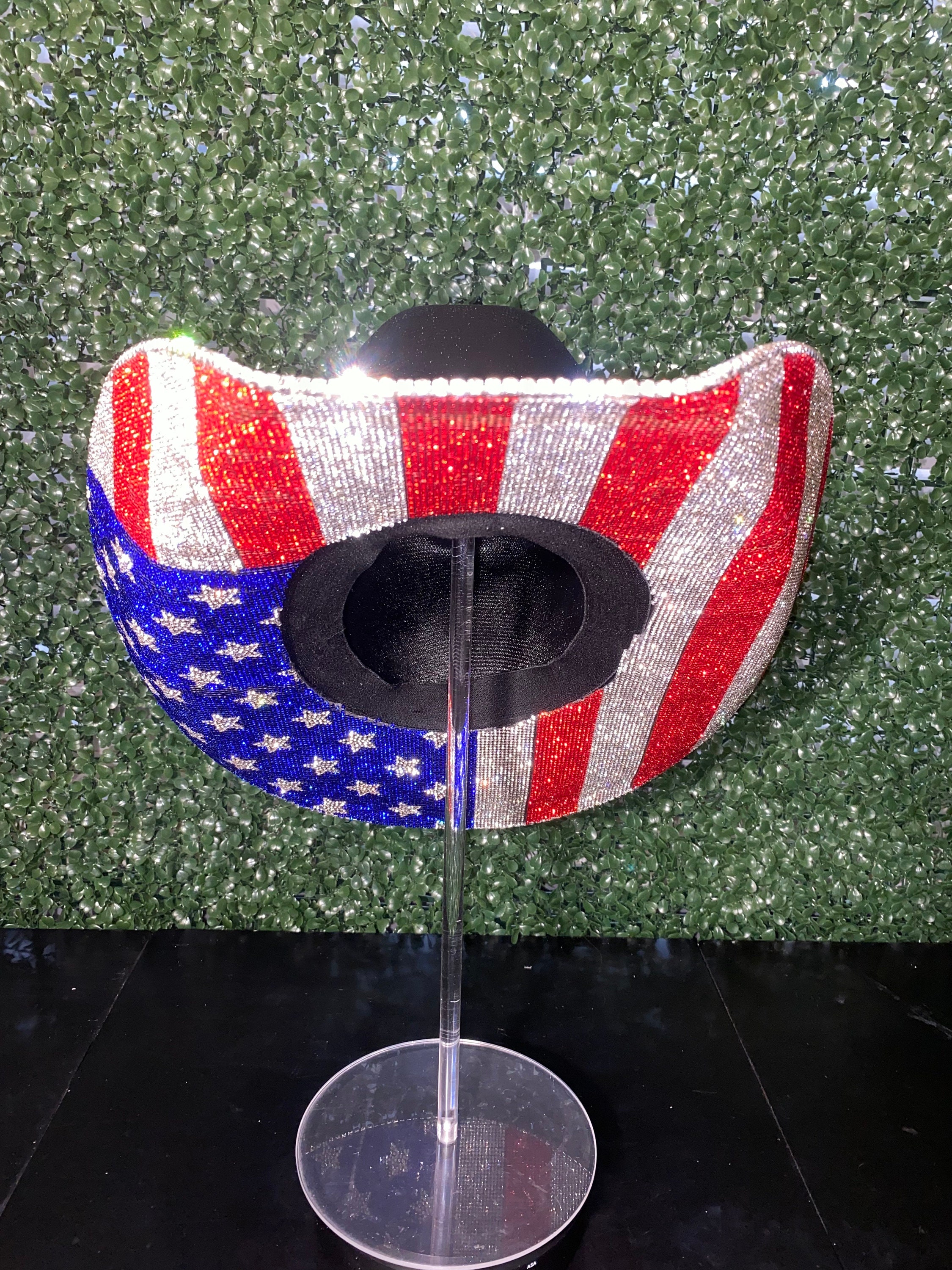 NEW NATI NATASH rhinestone western cowboy hat in american flag American Flag Rhinestone Hat w/top Stars (bottom brim only  main image 4