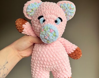 Pink & Blue Floral Pig Plush