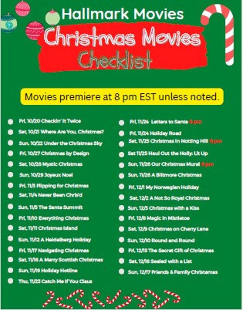 Hallmark Christmas Movies 2023 Schedule Printable Checklist - Etsy ...
